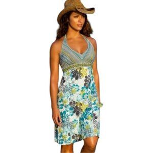 Athleta Pack Everywhere Green & Blue Tropical Print Sleeveless Dress size 14